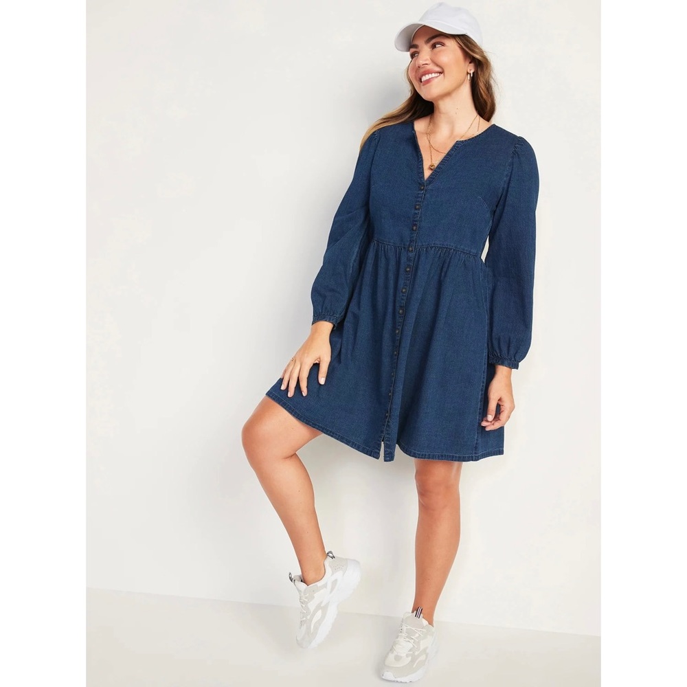 🍓 Old Navy Long-Sleeve Fit and Flare Jean Mini Dress